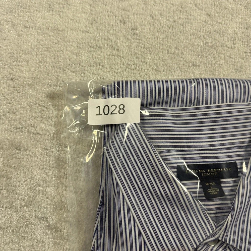 Banana Republic Mens Slim Fit Striped Button Down Dress Shirt Navy‎ White Large